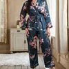 Vêtements de nuit pour femmes été Sexy imprimé fleuri pyjamas femmes grande taille Cardigan décontracté coupe ample Homewear élégant col en V cravate