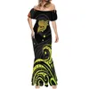 Повседневные платья Polynesia Tribe Party Women's Short Sleeve Fishtail Dress Hawaii Summer One Shoulder Hawaiian Tattoos Print Beach