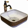 Lavatório oval Bthroom Counter Top Washroom Vestiário Vaso pintado à mão Pia do banheiro Pia de porcelana azul e branca pintada à mãobom qt Lctu