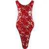 Taille Tummy Shaper mannen Fun Ondergoed Rose Lace Doorschijnend Hoge Vork Strakke Bodysuit heren body shaping jumpsuit slips 230626