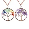 Chains Wholesale Bronze Rounded Hand-made Straight Pendant Seven Chakra Natural Crystal Tree Of Life Agate Necklace For Girl N1010