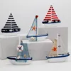 Model Set 1PC Cute Mini Sailing Boat Model Nautical Home Decor Cloth Sailboat Model Flag Table Ornament Wood Crafts Toy Kids Gift #A 230625