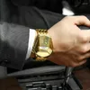 Wristwatches Trend Cool Men's Golden Wrist Watch Stainless Steel Technology Fashion Quartz For Men 2023 Relogio Masculino