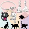 For pandora charm 925 silver beads charms Black Cat Pet Dog Set Paw Schnauzer Akita Pug charm set