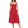 Casual Dresses Xiaodriceee Women s Square Neck Flowy Spaghetti Strap Low Cut Elegant Party Midi Summer Sundress