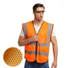 Motorkleding Hi Vis oranje ademend mesh veiligheidsreflecterend vestjack met zakken en ritssluiting