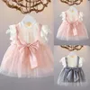 Fille robes été collège Style mode petites et moyennes filles sans manches jarretelle moelleux maille princesse robe taille 5