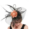 Berets Elegant Champagne Flower Feather Fascinator Races Hats For Women Lady Formal Wedding Dress Headwear Black Big Tulle Fascinating