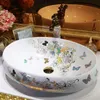 Ręcznie robione motyl basen sztuki basen ceramiczny blat basen umywalka łazienkowa sztuka porcelanowa umywalka owalna gnwiw