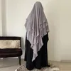 ヒジャブ3レイヤーキマーアバヤドバイトルコベール付き服シフォンイスラム教徒の女性のための長いガウンniqab de priere islam 230626