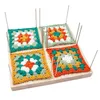 装飾的な花の花輪木製ブロッキングボードおばあちゃんの正方形かぎ針編み324の小さな穴マットで編み物230625