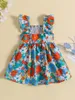 Girl Dresses KtwHarnu Toddler Baby Summer Dress Floral Print Ruffle Sleeve Square Neck Ruched Sundress Cute Boho Outfit (Orange