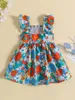 Meisjesjurken KtwHarnu peuter baby zomerjurk bloemenprint ruches mouw vierkante hals ruches zomerjurk schattige boho-outfit (oranje