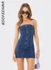 Robes décontractées de base Boofeenaa Sexy Blue Denim Robes d'été Femmes Y2K Vêtements Street Style Jeans Top Backless Bodycon Mini robe C85-DI34 230625