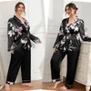 Vêtements de nuit pour femmes été Sexy imprimé fleuri pyjamas femmes grande taille Cardigan décontracté coupe ample Homewear élégant col en V cravate