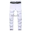 Men's Jeans Men Hiphop Stripe design Patchwork Ripped Stretch Slim Jeans Streetwear Cotton Male Casual Joggers Denim trousers Plus Size 42 J230626