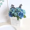 Fiori decorativi Rose di seta blu Fiore artificiale Mirtillo Bouquet da sposa Decorazione per feste a casa Natale finto