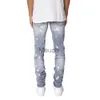 Męskie dżinsy męskie farba Zakryta farba Butt -Button Fly Zipper Hip Hop High Street Skinny Denim Jeans J230626