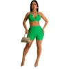 Damen-Trainingsanzüge, Wishyear Sommer-Set, Goldkette, BH-Oberteil und geknöpfte, geraffte Shorts, 2-teilige Sets, Damen-Co-Ord-passendes Y2K-Club-Sexy-Outfit