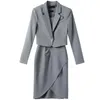 Robes de travail Lenshin 2 pièces gris ensemble robe formelle costume bureau dame femmes automne affaires Blazer et vêtements sans manches