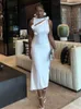 Casual Dresses Bevenccel 2023 Sommarkvinnor Blue Blått blommor Ankle-Lengen Split Slim Sleeveless Dress Elegant Party Club Bodycon