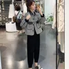Giacche da donna Cappotto corto pied de poule Cappotto da donna autunno 2023 con risvolto Giacca casual monopetto Capispalla tascabile moda coreana