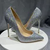 Шикарная серебряная ткань с блестками 10 см, тонкие туфли на высоком каблуке без шнуровки, женские туфли-лодочки 2023, свадебная вечеринка, женская обувь, большие размеры 43, 44, 45