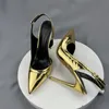 Gold Slingback Mase Pumps Dostosowane obcasy 10 cm Wskazane palec u nóg imprezowy buty ślubne seksowne duże rozmiar 33-45