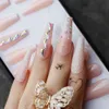 Falska naglar Beeutiful Baby Boomer Ombre Long Coffin False Nails Gift Luxury Crystal Galore Fake Box Press On Ballet 230626