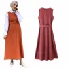 Vêtements ethniques musulman traditionnel Vestido femmes islamique dames dubaï mode Abaya caftan rayé débardeur Robe ceinture ensemble Femme Robe