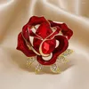 Broches Morkopela Big Flower Crystal Rose Broche Esmalte Pin Para Mulheres Vestido Moda Jóias Acessórios Presente Amante Banquete