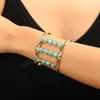 Armreif im Vintage-Stil, imitiert Türkis, für Damen und Herren, Armreifen, Armbänder, Schmuck, Geschenk, Bohemian-Stil, Ethno-Stil, antiksilberfarben, Manschettenarmband