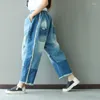 Women's Jeans Women Drop Crotch Denim Pants Hippie Punk Ripped Boho Spliced Ankle-length Cross Trousers Boyfriend Harem G060601
