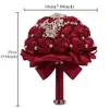 Fleurs décoratives Couronnes Bouquets de mariée et de demoiselle d'honneur Vin Rouge Strass Or Perle Ruban Rose Bouquet Fournitures De Mariage W306 230626