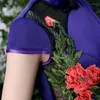 Etniska kläder S-7XL Kvinnor Violet Evening Cheongsamklänningar Elegansmottagning Qi Pao Sexig hög slitspets ihålig lång kinesisk klänning
