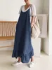 Abito Moda Zanzea Donna Denim Blu Vestito estivo Estate Vintage Ruffles Cinghie casual Solid Midi Abiti Sarafan Tuta Abito S