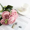 Dekorativa blommor Rose Pink Silk Peony Artificial Bouquet 5 Big Head och 4 Bud Fake For Home Wedding Decoration Inomhus