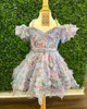 Print Floral Girl Pageant Dress 2024 Ruffed Ballon Sleeves Little Kid Birthday Cocktail Formal Party Gown Infant Toddler Teens Preteen Tiny Young Junior Miss Pink