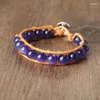 Charm Armband 10mm Violet Opal Pärlor Wrap Leather Strand Stone Armband Bangle Handgjorda Boho Party Women Jewelry Gift