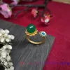 Klusterringar green jade lotus gåvor kinesisk justerbar ring 925 silver naturlig vintage designer kvinnor sten amulet charm riktiga smycken