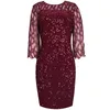 Plus Size Dress for Women Autumn Elegant Sequin Evening Party Dress Ladies Long Sleeve Casual Dres Clothing 4XL 5XL 220526