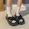 Sandálias femininas sapatos casuais plataforma couro pu slides 2023 moda verão dedo do pé aberto vestido de grife chinelos de praia senhoras Zapatos