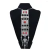 Necklace Earrings Set Ethnic Vintage Blue Red Stone Geometric Earring Bracelet For Women Boho Gypsy Turkish Tribal