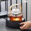 Vattenflaskor Borrey Handle Glass TEAPOT HEATRESISTANT Flower Te Kettle Stor Clear Fruit Juice Container Ceramic Holder Base 230627