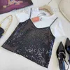 Kvinnors T-shirtdesigner 2023 Summer New Girls 'Style Celebrity Slim and Age Reducing Sequin Small Strap T-Shirt Tvåverk Set DK3O