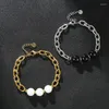 Link Bracelets Classic High Quality Stainless Steel Jewelry Vacuum Gold Plating Waterproof Cross Chain Agate Stone Handmade Beaded Bracelet