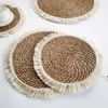 Mats kuddar 4st Tassel Straw Woven Placemats Bohemian Thick Mat Bushel Cup Coaster Knitting Table Plate For Wedding Dinning Decor 230627