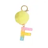 Keychains 1Pc Yellow Pompom Letter Keychain English Alphabet Keyring Gradient Resin Car Mirror Accessory Women Handbag Charms Key Rings