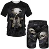 Erkek T Shirt erkek Yaz Yuvarlak Boyun T-shirt Seti Kafatası 3D Baskı Şort Unisex Moda Sokak Eğlence Sporları Kısa Kollu
