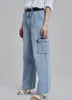 Jeans femme multi-poches droite Cargo mode dame Simple bleu clair Denim pantalon Style japonais et coréen